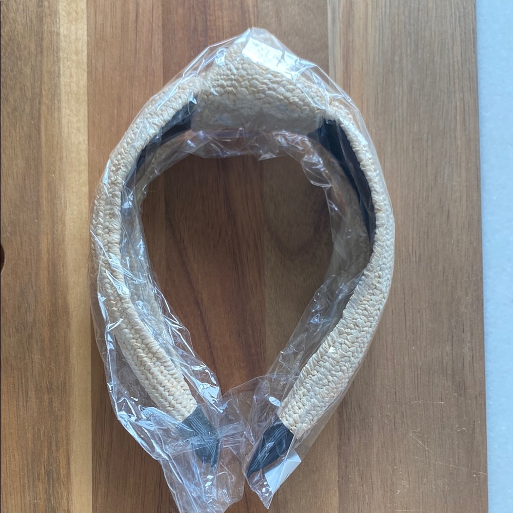 Wide Top Knot Woven Tan Headband